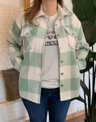 Mint Plaid Print Oversize Thick Flannel