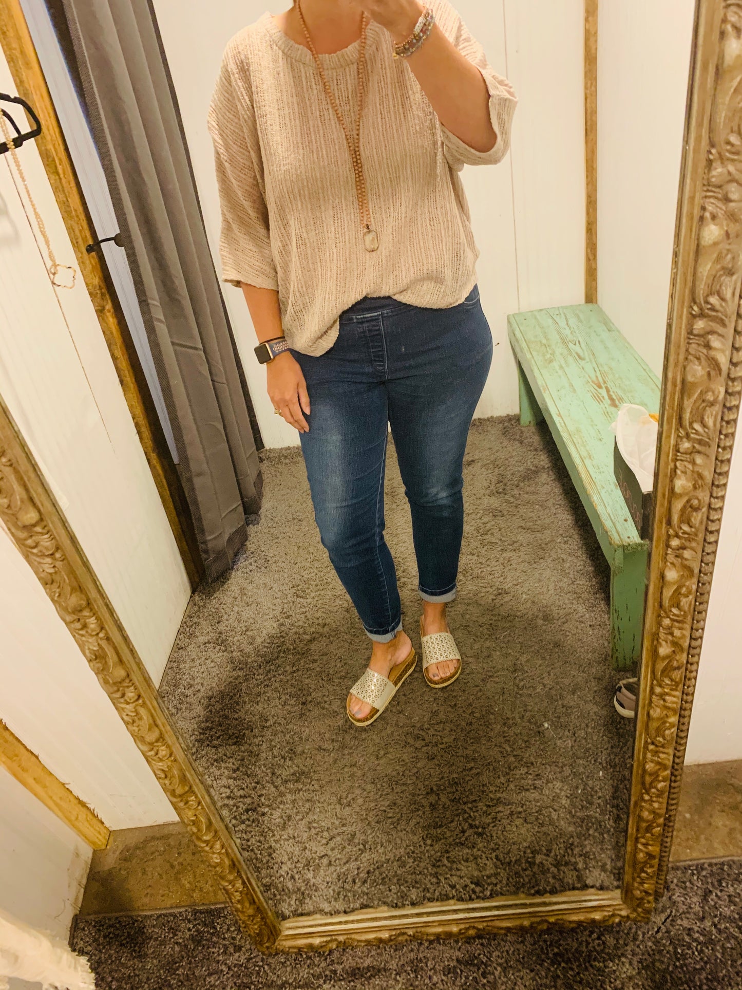 Taupe Low Gauge Knit Dolman Sleeve Loose Fit Top