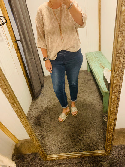 Taupe Low Gauge Knit Dolman Sleeve Loose Fit Top