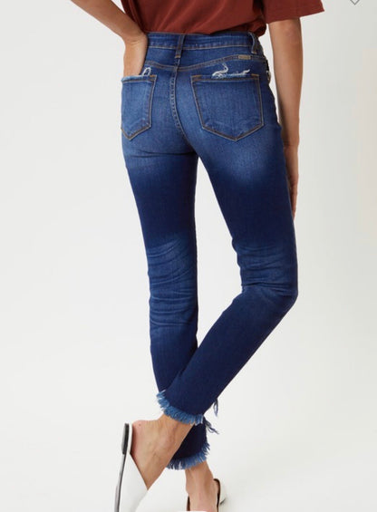 Kancan Dark High Rise Ankle Skinny Jeans w/ Fray