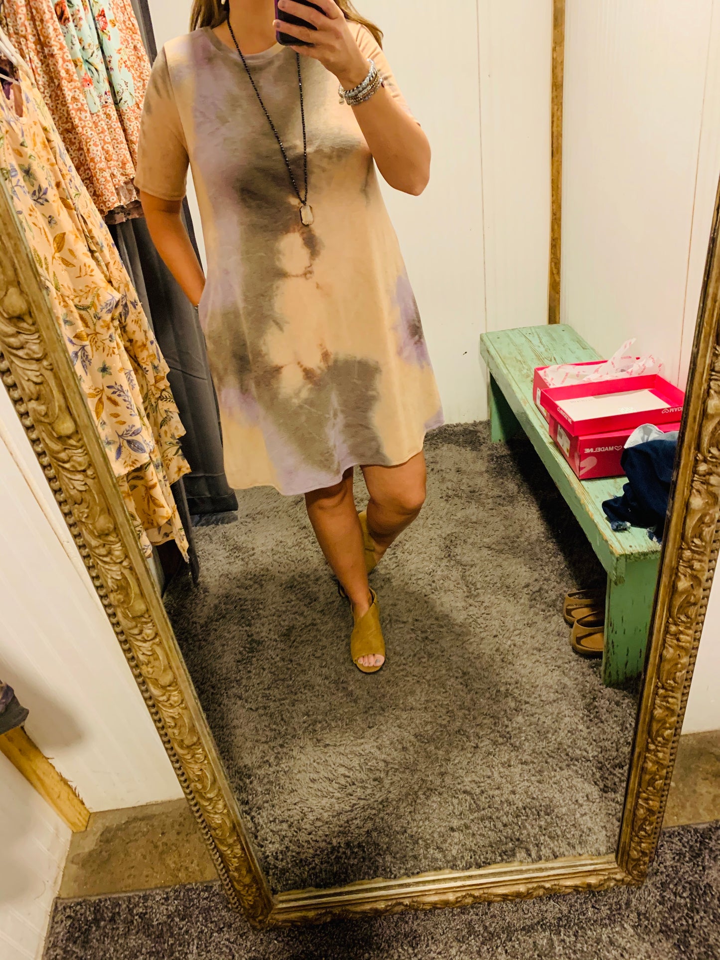 Mauve Rose Tie Dye Mini Dress w/ Pockets
