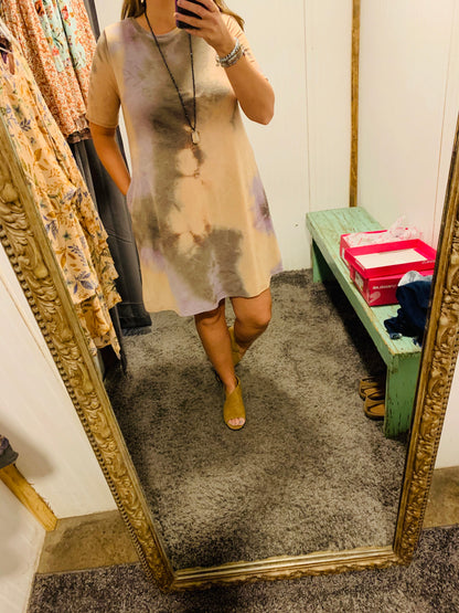 Mauve Rose Tie Dye Mini Dress w/ Pockets