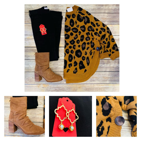 Leopard Print Waffle Sweater with Rounded Bottom