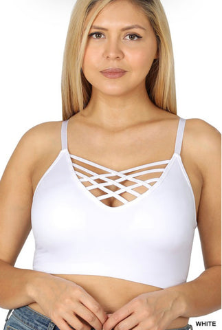 White Front V-Lattice Bralette- Plus