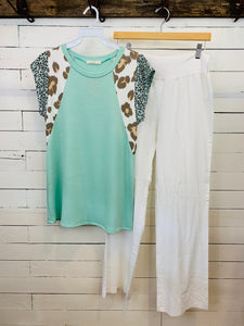 Mint & Animal Print Top