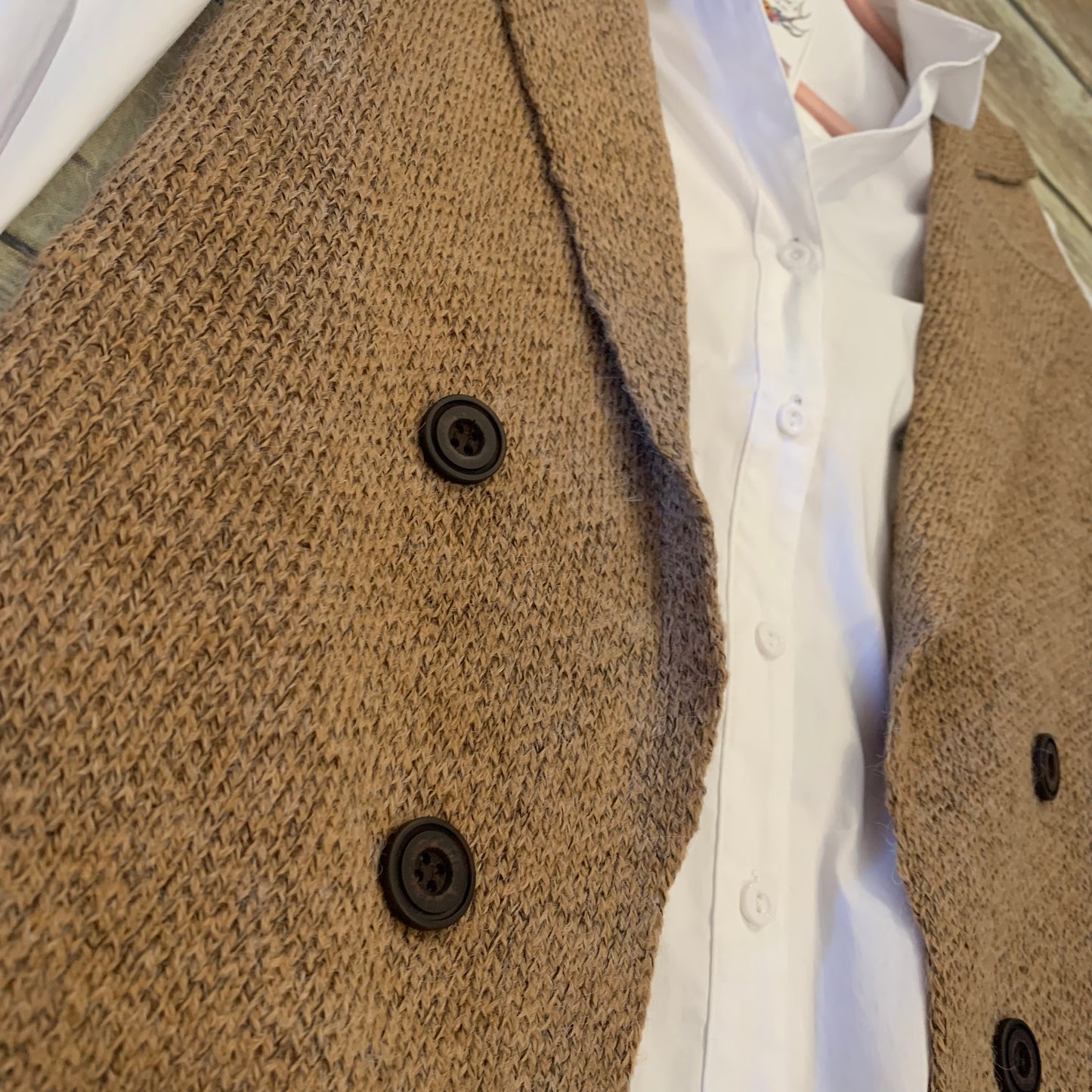 Camel Sweater Knit Long Vest