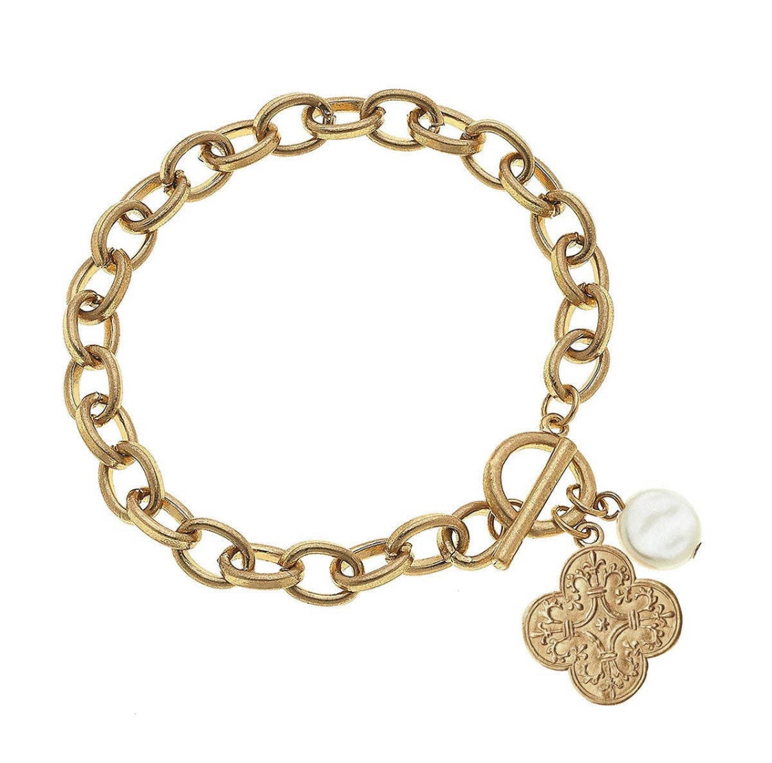 French Quatrefoil T-Bar Charm Bracelet