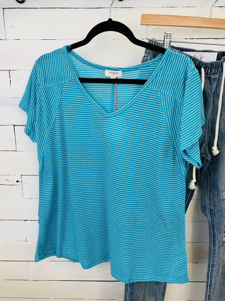 Striped Aqua V-neck Top