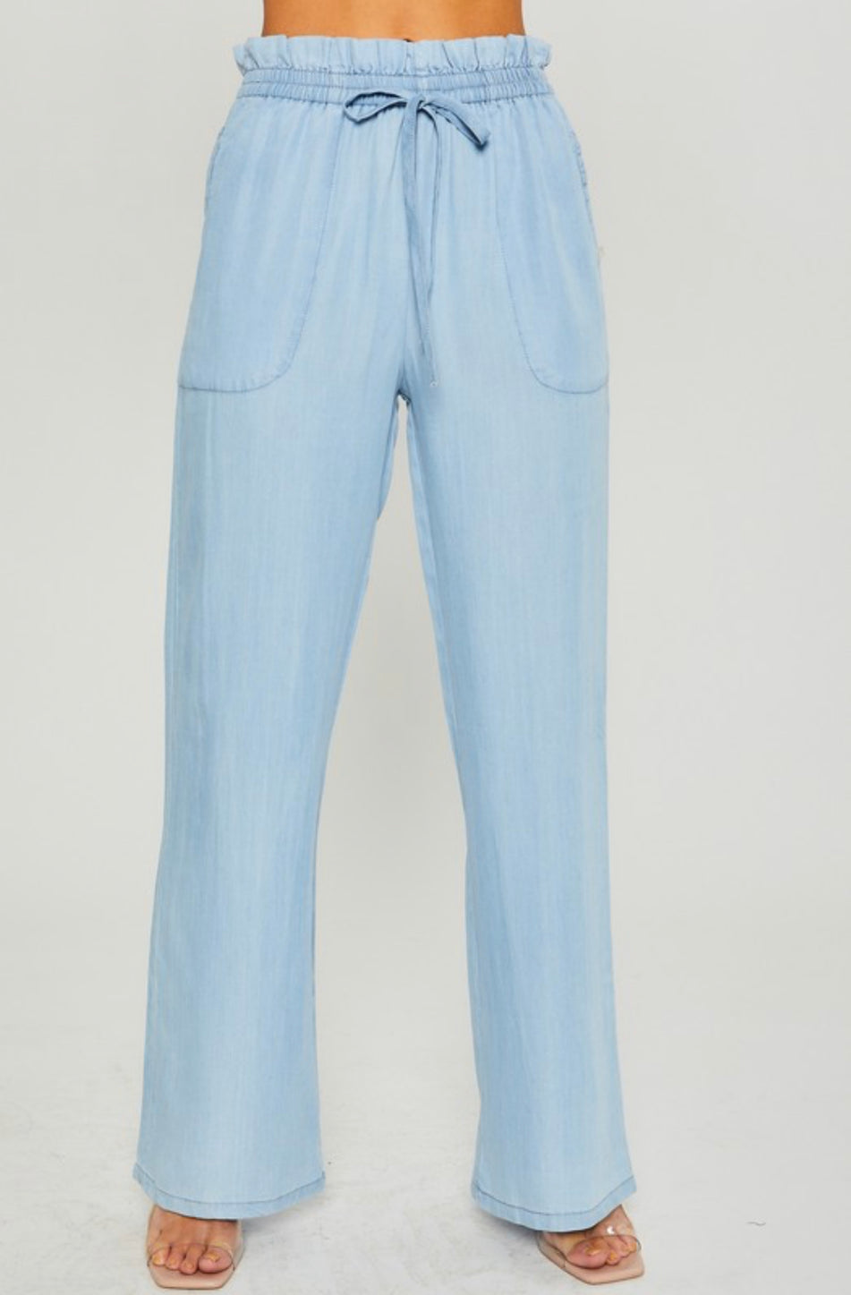 Light Denim Drawstring Waist Tencel Pants