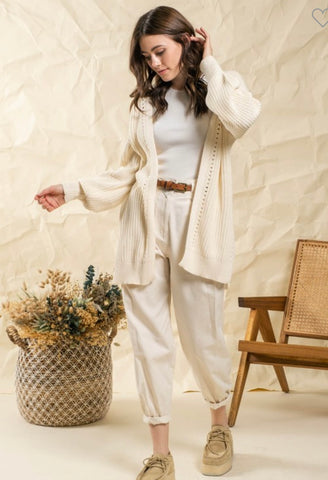 Oatmeal Eyelet Cardigan- Plus