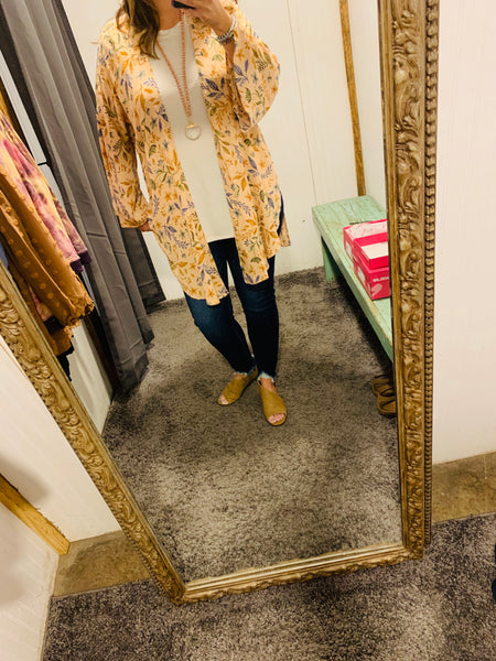 Floral Melon Kimono w/ Side Slits