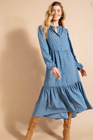 Blue Button Front Dress