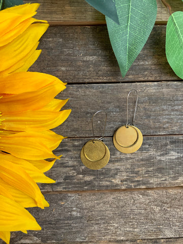 Mixed Metal Gold Coin Earrings