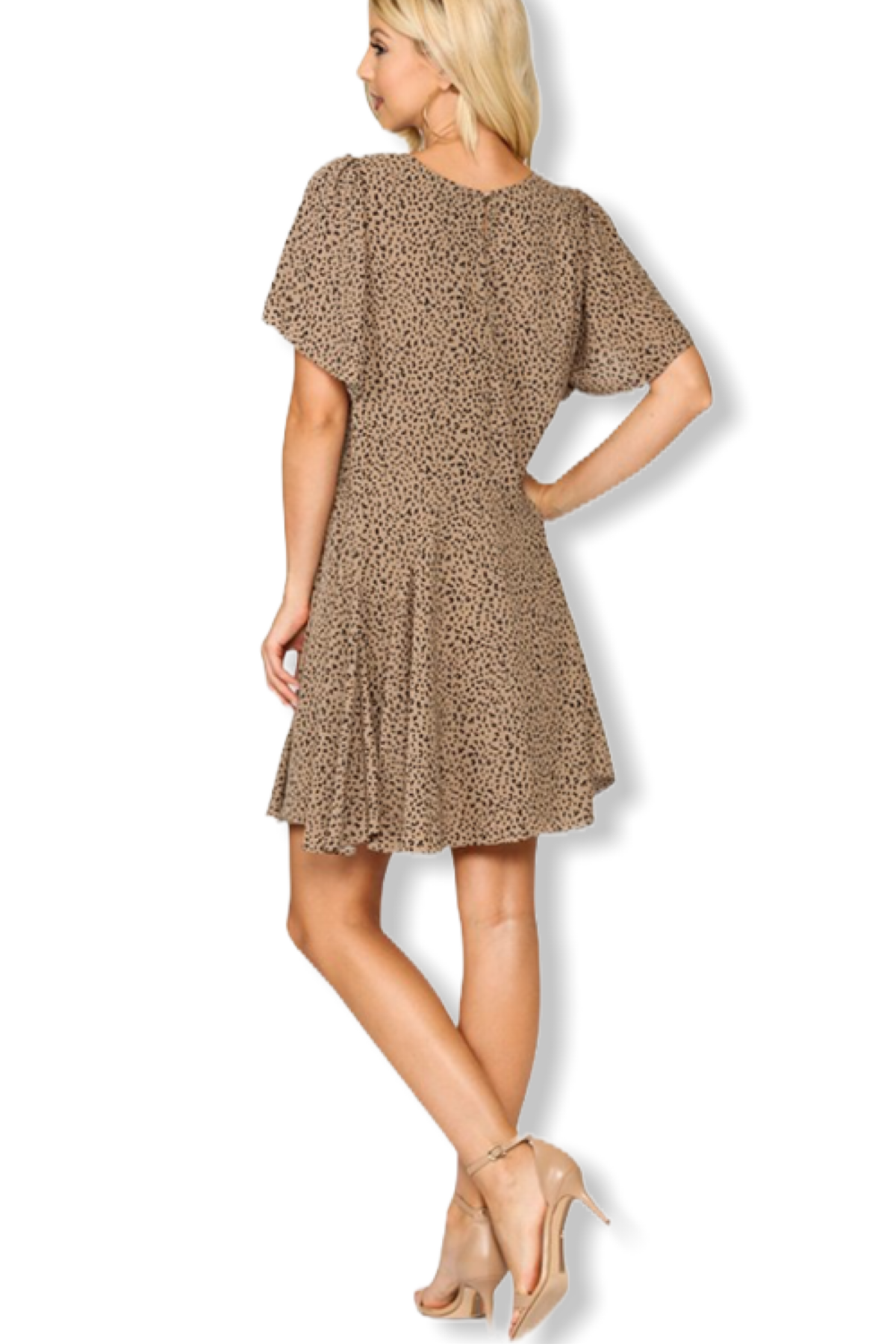 Latte Cheetah Print Flutter Dress