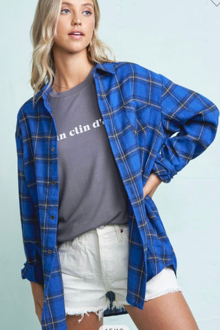 Button Up Plaid Flannel- Blue
