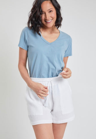 White Cotton Shorts w/ Tassel Drawstring