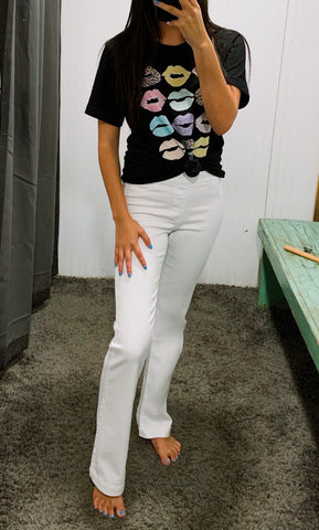 Trendy Colorful Lips Black Soft Tee- Plus