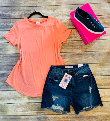 Coral Butter Soft Round Neck Top - Plus