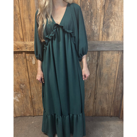 Hunter Green Ruffle Maxi Dress