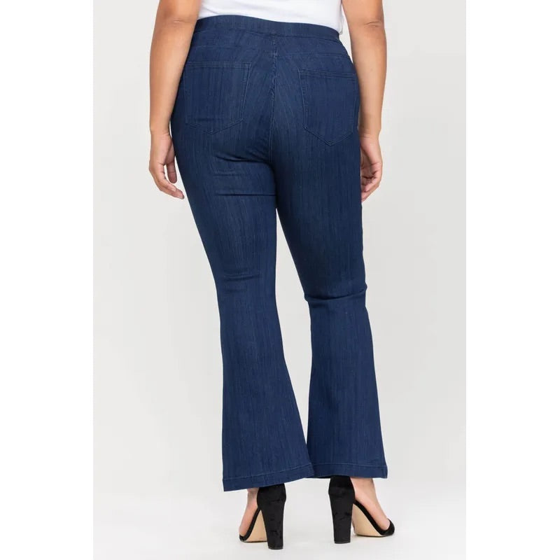 Dark Wash Denim Petite Length Flare Jeggings - Plus
