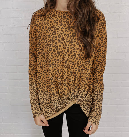 Camel Leopard Print Ombré with Side Knot Top