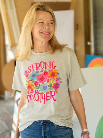 Light Grey Strong Mother Floral Boyfriend Tee