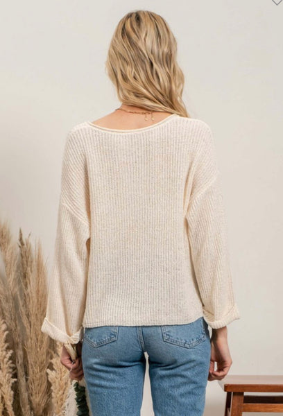 Cream V-Neck Knit Sweater