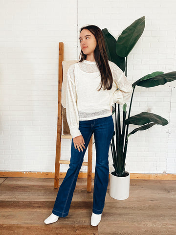 Cream Dotted Light Sweater Top