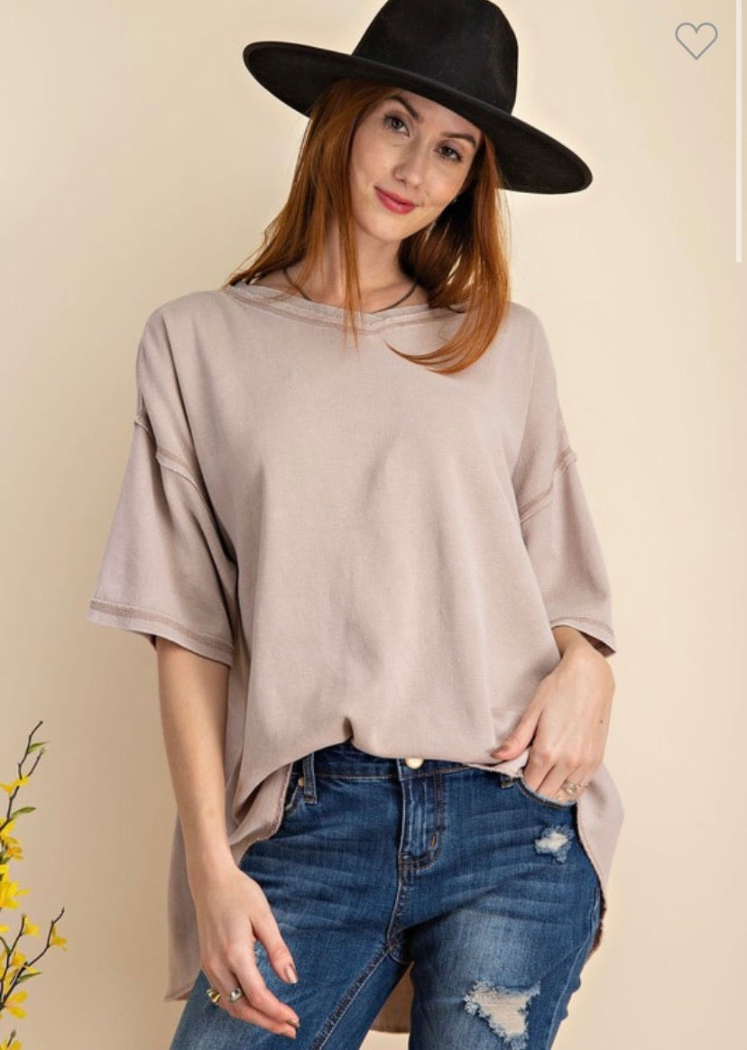 Mineral Washed Textured Knit Loose Fit Top