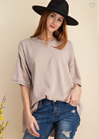 Mineral Washed Textured Knit Loose Fit Top