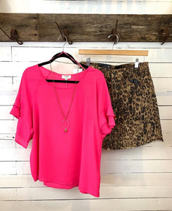 Hot Pink Ruffle Sleeve Top