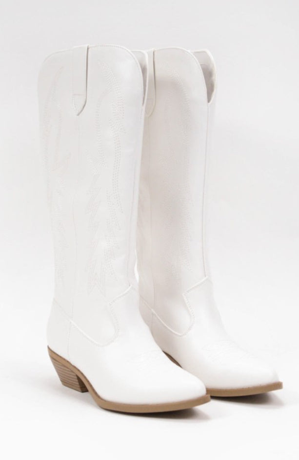 Tall Cowboy White Boots