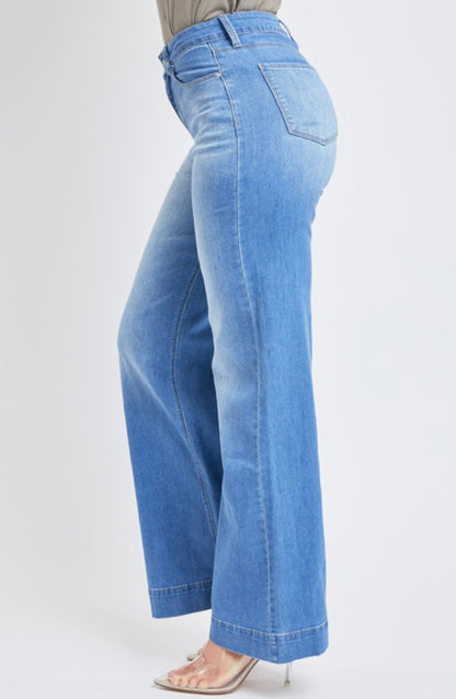 Medium Denim Wash High Rise Wide Leg Jeans