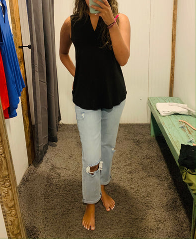 Black Placket Neck Sleeveless Top