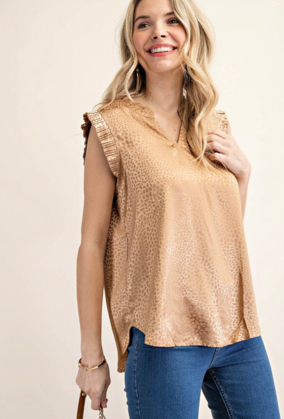 Gold Satin Split Neck Blouse