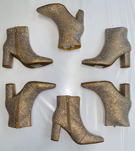 Champagne Rhinestone Zip-up Booties