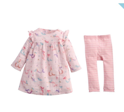 Pink Mermaid Dress & Tights Set- Kids