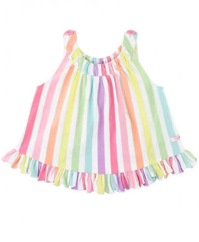 Rainbow Stripe Knit Ruffle Swing Top