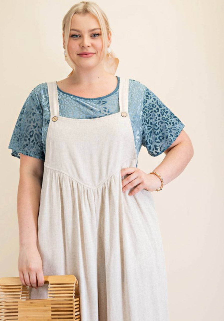 Oatmeal Overalls Jumpsuit- Plus