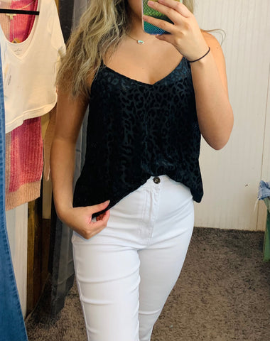 Black Leopard Soft Velvet Cami Top