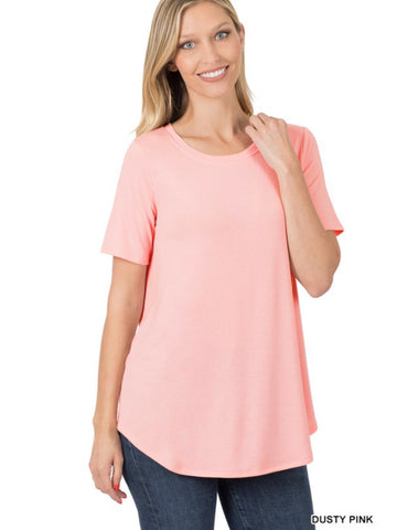 Dusty Pink Short Sleeve Round Neck Top
