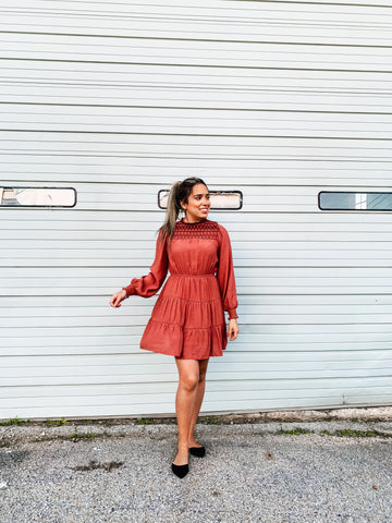 Sienna Balloon Sleeve Smock Neck Dress