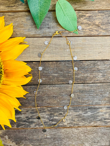 Short Gold & Gunmetal Coin Necklace Choker - BB