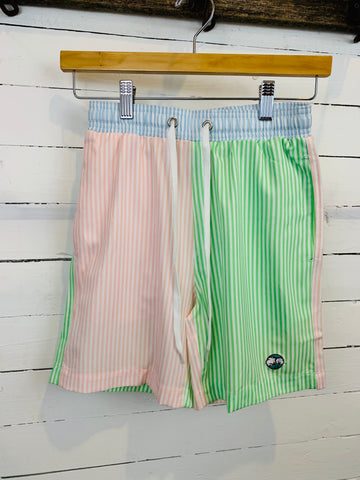 Pastel Colored Striped Boy Swim Trunks- Kids