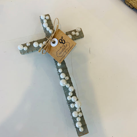Gray Wooden Cross with Pearls