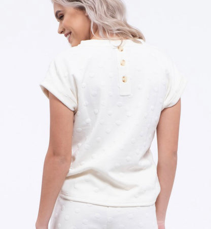 Ivory Textured Swiss Dot Cozy Top