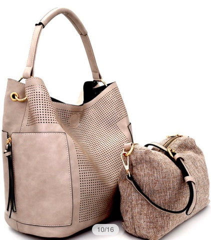 Gray 2 in 1 Faux Leather Handbag