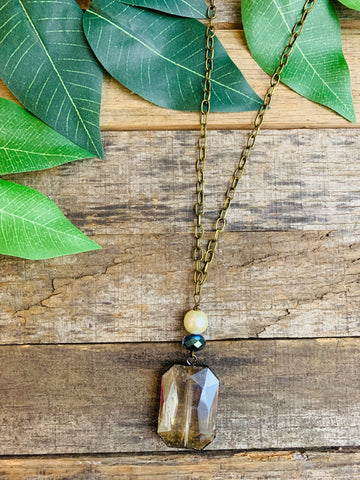 Gunmetal Crystal & Pearl Long Necklace
