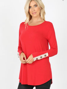 Red Top w/ Lace Detail on Sleeve