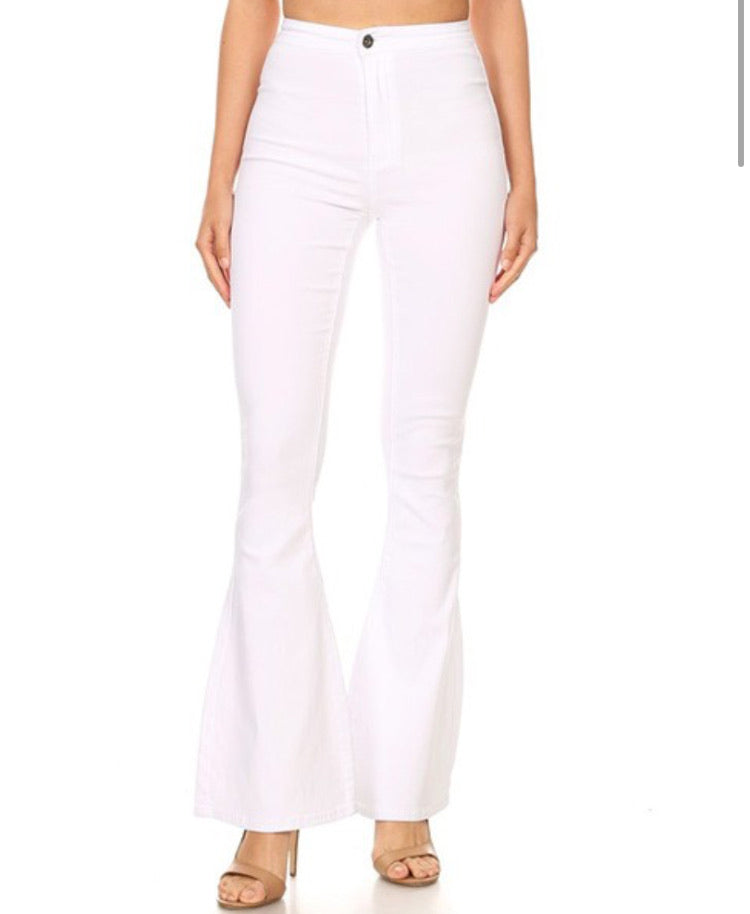 White High Waisted Flared Jeans